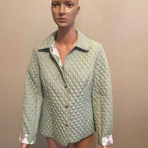 Briggs New York women's green quilted with argyle lined snapped jacket size 8